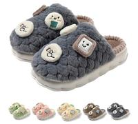 OrdaLi - Soft fuzzy cartoon slippers with thick non-slip sole for women outside and inside, Gray, 24.5~25.5 cm