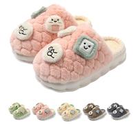 OrdaLi - Soft fuzzy cartoon slippers with thick non-slip sole for women outside and inside, Pink, 21.5~22.5 cm