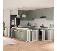 Ordellia 15-Piece Folding Dog Gate White Poplar Wood 750 cm Long Freestanding Divider with Door and Support Legs for Home, Apartment, Stairs and Safe Areas