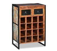 Ordellia 16 Bottle Wine Rack Solid Reclaimed Wood Bottle Rack with 2 Drawers and Powder Coated Steel, Handmade Wine Cabinet for Kitchen Dining Room Living Room 54 x 35 x 80 cm