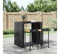 Ordellia 2 x Black Poly Rattan and Solid Acacia Wood Bar Stools 40 x 44 x 86 cm with Footrest for Counter Kitchen Cooking Island Bistro Dining Room Seat 110kg Load Capacity