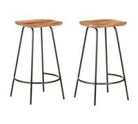 Ordellia 2 x Solid Acacia Wood Bar Stools with Natural Finish 38 x 36 x 74 cm Black Powder Coated Iron with Footrest for Kitchen, Dining Room, Counter and Cooking Island