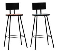 Ordellia 2 x Solid Reclaimed Wood Bar Stools with Powder Coated Steel Frame Seat Height 74cm Footrest Kitchen Dining Counter Cooking Island Load 110kg