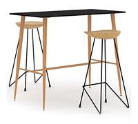 Ordellia 3-Piece Bar Set Black Bar Table with MDF Table Top, 2 Bar Stools Made of Teak Wood and Iron for Dining Room, Kitchen, Balcony, Patio and Garden