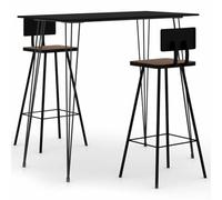 Ordellia 3-Piece Bar Set Black with Bar Table 120 x 60 x 105 cm, 2 Bar Stools Made of Recycled Solid Wood and Steel, for Dining Room, Kitchen, Living Room, Balcony, Patio, up to 110 kg per Seat