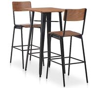 Ordellia 3 Piece Bar Set Steel Brown Black Dining Set Kitchen Dining Set 60 x 60 x 108 cm Stackable Bar Chairs Placemat for Dining Area and Living Room