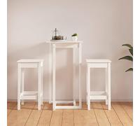 Ordellia 3-Piece Bar Set White Solid Pine Wood Bar Table 60 x 60 x 110 cm with 2 Bar Stools for Dining Room, Kitchen, Living Room, Balcony and Patio