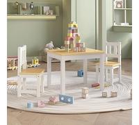 Ordellia 3-Piece Children's Furniture Set White Beige MDF Table 60 x 50 x 48 cm and 2 Chairs 25 x 25 x 55 cm for Painting Crafts Food in Children's Room