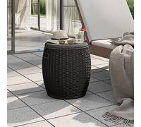 Ordellia 4-in-1 Garden Box Black Polypropylene with Rattan Look, 37 L Storage Box and Stool, Weatherproof, with Lid and Handles for Garden, Patio and Balcony