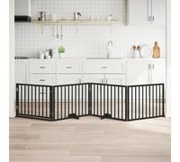 Ordellia 4 Piece Dog Kennel with Door, Foldable, Black, 320 cm, Poplar Wood, Freestanding Dog Gate for Home, Garden and Stairs, for Small and Medium Dogs, Safe and Portable