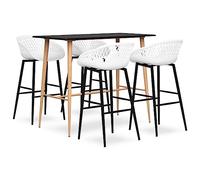 Ordellia 5-Piece Bar Set Black White Bar Table 120 x 60 x 105 cm with 4 Bar Stools MDF Table Top Metal Legs Wood Effect for Garden Patio Pub Restaurant Seating Set