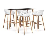 Ordellia 5-Piece Bar Set Black White with Bar Table 120 x 60 x 105 cm and 4 Bar Stools, MDF Metal PP with Wood Effect Legs, for Kitchen, Dining Room, Garden, Patio and Modern Rooms