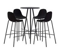 Ordellia 5-Piece Bar Set Fabric Black, Bar Table 60 x 107.5 cm with 4 Bar Stools, MDF Table Top, Steel Frame, Backrest, Footrest, for Kitchen, Dining Room, Patio, Garden