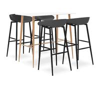 Ordellia 5-Piece Bar Set White and Grey with Bar Table 120 x 60 x 105 cm and 4 Bar Stools, MDF and Metal, Wood Effect Legs, for Kitchen, Dining Room, Garden, Patio
