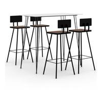 Ordellia 5-Piece Bar Set White Bar Table 120 x 60 x 105 cm with 4 Bar Stools MDF Table Top and Steel Frame Dining Room Kitchen Balcony Patio Seat Comfort up to 110 kg