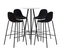 Ordellia 5 Piece Bar Set with Table and 4 Bar Chairs Fabric Black MDF Table Top Steel Frame 60 x 107.5 cm for Kitchen, Living Room, Balcony and Garden