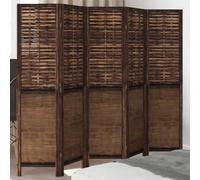 Ordellia 5-Piece Room Divider Dark Brown Made of Solid Paulownia Wood, Bamboo and Wood Material, 175 to 180 x 160 cm, Foldable, Foldable, Freestanding for Living Room, Bedroom, Office, Privacy