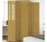 Ordellia 5-Piece Room Divider Paravent Divider Privacy Screen Folding Wall Brown Paulownia Solid Wood and Bamboo Freestanding Foldable Indoor Privacy