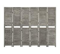 Ordellia 6 Piece Solid Paulownia Wood Room Divider Grey 214 x 166 cm Folding Privacy Screen Divider for Bedroom, Office and Dressing Room