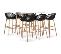 Ordellia 7-Piece Bar Set, White and Black, Bar Table 120 x 60 x 105 cm, 6 Bar Stools with Backrest, MDF Metal PP, for Kitchen, Dining Room, Garden and Patio