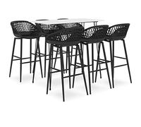 Ordellia 7 Piece Bar Set White and Black Bar Table 120 x 60 x 105 cm 6 Bar Stools with Backrest MDF and Metal for Kitchen, Dining Room, Garden, Patio and Bistro