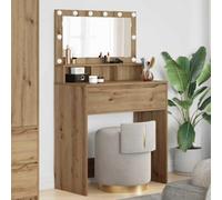 Ordellia Artisan Oak Bedroom Dressing Table with Mirror, LED Lighting, Drawer, Wireless Charging, Storage Space for Bedroom and Dressing Room, Space-Saving and Modern