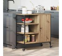 Ordellia Artisan Oak Wooden Kitchen Trolley with 4 Wheels and 2 Brakes, 87.5 x 39 x 84.5 cm, Storage Space for Kitchen, Serving Trolley as Trolley and Side Trolley for Indoor Use