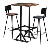 Ordellia Bar Set 3-Piece Solid Wood Multi-Coloured with Bar Table and 2 Bar Stools, Powder-Coated Steel, Dining Set for Kitchen, Dining Room, Living Room, Balcony and Patio