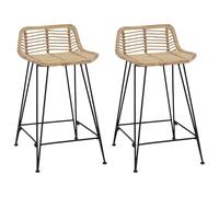 Ordellia Bar Stools 2 Pieces Natural Rattan and Steel 44 x 45 x 76 cm, Breathable Seat and Backrest, Footrest, 110 kg Load Capacity, for Kitchen, Counter, Breakfast Area