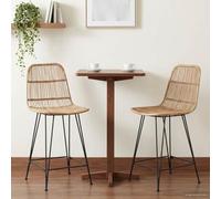 Ordellia Bar Stools Set of 2 Natural 44 x 54 x 96 cm Rattan and Steel with Backrest, Footrest, 60 cm Seat Height, for Kitchen, Dining Room, Counter and Indoor Use