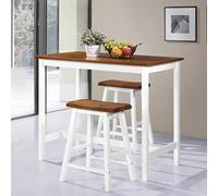 Ordellia Bar Table and Stool Set of 3 Solid Wood, Brown / White, MDF Table Top with Veneer for Dining Room, Kitchen, Living Room, Balcony, Patio, Garden, Robust and Easy to Clean