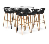 Ordellia Bar Table with MDF Table Top and 6 Bar Stools Polypropylene Metal Frame 120 x 60 x 105 cm Seat Height 74.5 cm for Kitchen / Garden / Pub / White / Black / White / Black