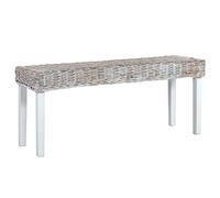 Ordellia Bench 110 cm, White Natural Cube Rattan and Solid Mahogany Wood, Dining Room Bench, Kitchen Bench for Hallway, Living Room, Robust Wooden Bench with 110 kg per Seat