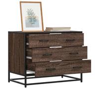 Ordellia Brown Oak Effect Drawer Cabinet, 70 x 41 x 56 cm, Wood Material with Metal Frame, 3 Drawers, Storage for Hallway, Office, Kitchen, Storage Space and Order