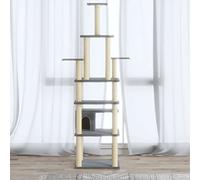 Ordellia Cat Scratching Post Light Grey 183 cm with Sisal Scratching Posts, Climbing Tree Made of Wood Material and Plush, Cave, Platforms, Indoor Play Tower for Cats and Kittens, 74 x 74 cm