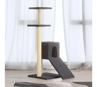 Ordellia Cat Scratching Post with Sisal Climbing Tree and Scratching Post, Dark Grey, 92 cm, with Cave, Platform, Plush Bed, Wood Material for Living Room and Indoor Use