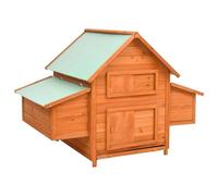 Ordellia Chicken Coop Made of Solid Fir Wood, 150 x 96 x 110 cm with Two Laying Boxes, Water-Repellent Roof, Window, Floor Tray and Latch for Garden and Outdoor Keeping