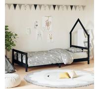 Ordellia Children's Bed Black 90 x 190 cm Solid Pine House Bed Design with Slatted Frame, Low Bed Frame for Children's Room, Sleeping and Playing, for Children from 4 Years