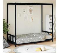 Ordellia Children's Bed Black 90 x 200 cm Solid Pine Wood Bed Frame with Slatted Frame, Canopy Design, Low Running Bed for Children's Room, Sleeping and Resting