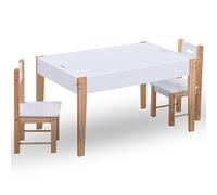 Ordellia Children's Furniture Set with Chalkboard Black White 3-Piece MDF and Pine Wood 1 Table 2 Chairs Storage Compartment 90 x 60 x 51 cm for Nursery Furniture and Storage