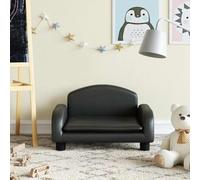 Ordellia Children's Sofa Black Faux Leather with Foam Padding, Solid Pine Wood, 50 x 40 x 30 cm, 50 kg Load Capacity, for Children's Room and Cosy Sitting
