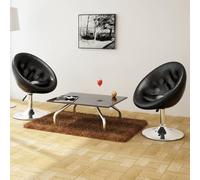 Ordellia Cocktail Chair Set of 2 Black Faux Leather Height Adjustable Swivel Steel Frame Glossy Chrome Lounge Chair with Backrest and Armrest for Counter, Kitchen, Dining Room, Bistro, Party Room