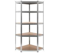 Ordellia Corner Shelving Unit with 5 Shelves Made of Galvanised Steel and Wood Material, 75 x 75 x 180 cm, 875 kg Load Capacity, Height Adjustable, Boltless Shelving Unit for Workshop, Garage