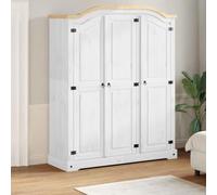 Ordellia Corona Wardrobe White Solid Pine Wood 151.5 x 52 x 186 cm with Metal Handle Storage for Clothes Shoes Accessories in Bedroom