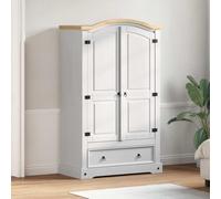 Ordellia Corona White Solid Pine Wardrobe 101 x 52 x 170 cm with Drawer, 2 Doors, Freestanding for Bedroom, Dressing Room and Space Saving Storage