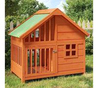 Ordellia Dog Kennel Brown Solid Pine Wood 96 x 60.5 x 87 cm with Waterproof Roof, Large Entrance, for Dog Kennels, Dog Run, Outdoor Enclosure, Garden, Home and Apartment