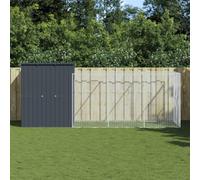 Ordellia Dog Kennel with Run Anthracite Galvanised Steel, 165 x 455 x 181 cm, Dog House for Garden, Yard, Patio and Outdoor Area with Roof, Door, Protection and Ventilation