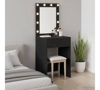 Ordellia Dressing Table Black Oak Effect Made of Wood with LED Lighting, Flat Mirror, 2 Drawers and Storage Space, 50 x 41 x 135 cm, for Bedroom and Dressing Room