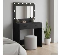 Ordellia Dressing Table Black Oak Look with LED Lighting, Flat Mirror, Drawer and Storage Space for Bedroom, Dressing Room and Modern Styling at 78.5 x 41 x 135 cm