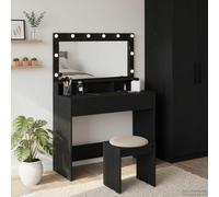 Ordellia Dressing Table Cosmetic Table Black Oak Look with Makeup Mirror LED Lighting, Storage, Storage Space and Shelf for Bedroom or Dressing Room 100 x 41 x 135 cm